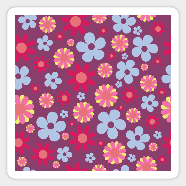 Hippie Floral Purple Blue Pink Seamless Pattern Sticker by 2CreativeNomads
